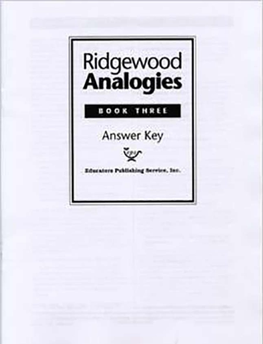 Comprehension * | Ridgewood Analogies, Book 3, Answer Key