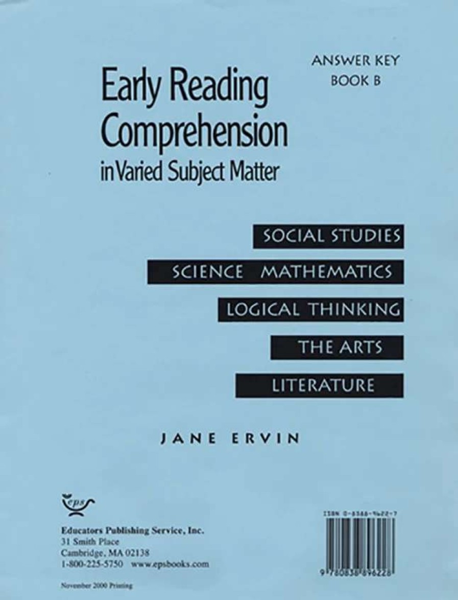 Comprehension * | Readng Comp, Erc Mrc Early Reading Comprehension, Answer Key, Book B