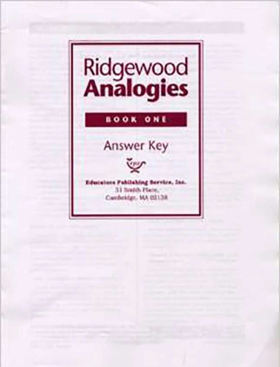 Comprehension * | Ridgewood Analogies, Book 1, Answer Key