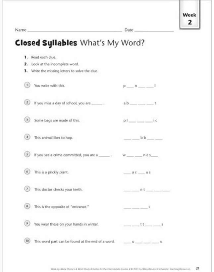 Phonics Word Study * | Scholastic Week By Week Phonics And Word Study For The Intermediate Grades, Grades 3-6