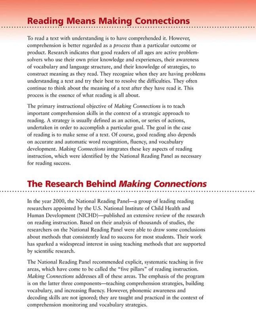 Comprehension * | Making Connections Teacher'S Edition Book 6, Reading Comprehension Instruction, Grade 6