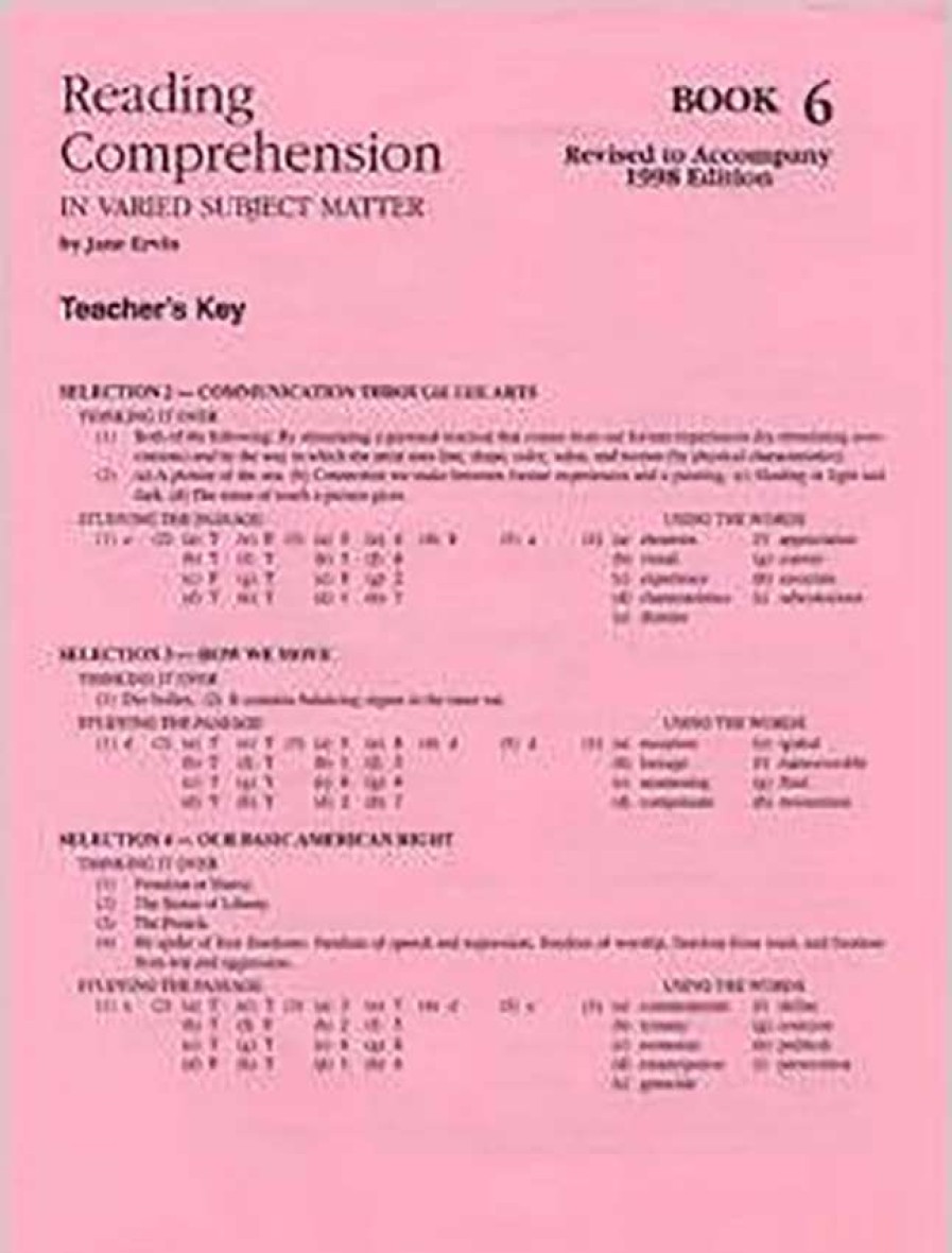 Comprehension * | Readng Comp, Erc Mrc Reading Comprehension, Answer Key, Book 6