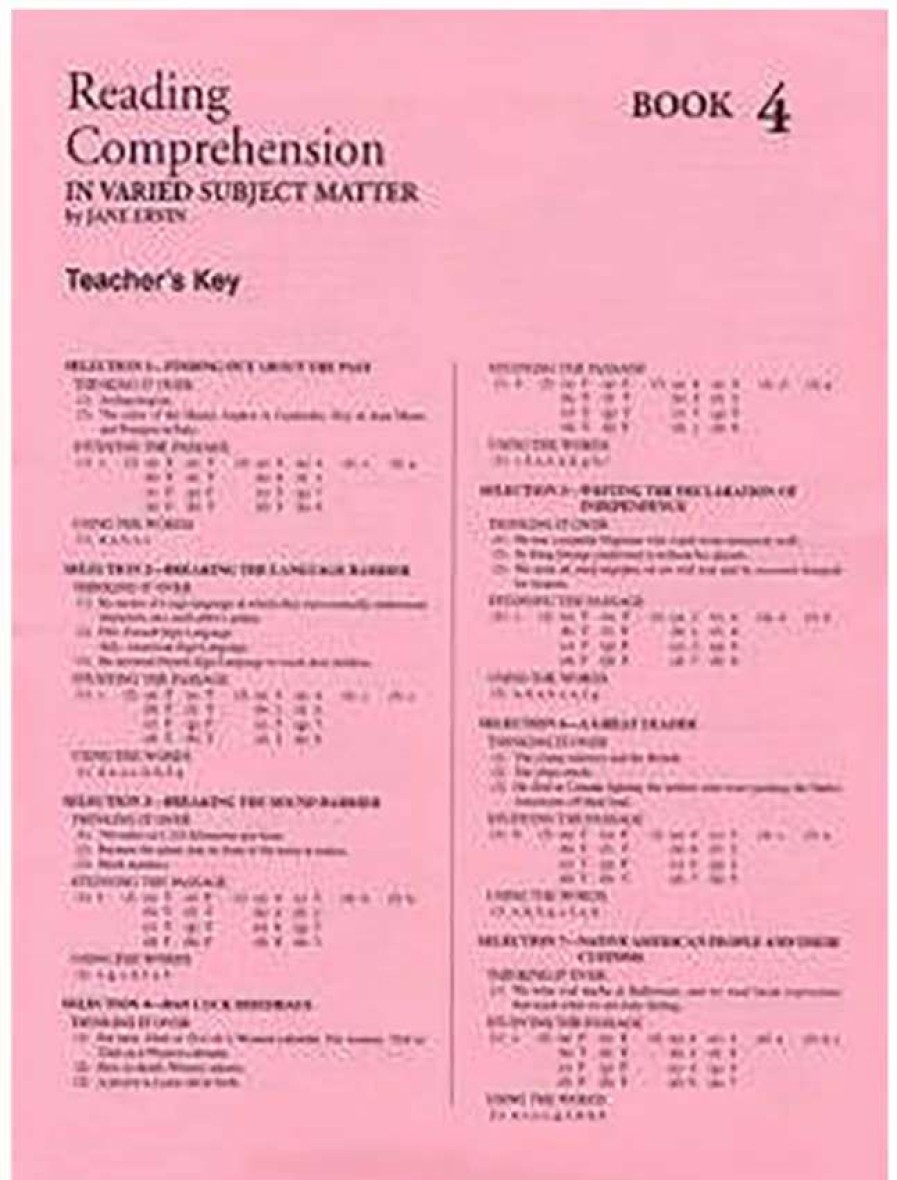 Comprehension * | Readng Comp, Erc Mrc Reading Comprehension, Answer Key, Book 4