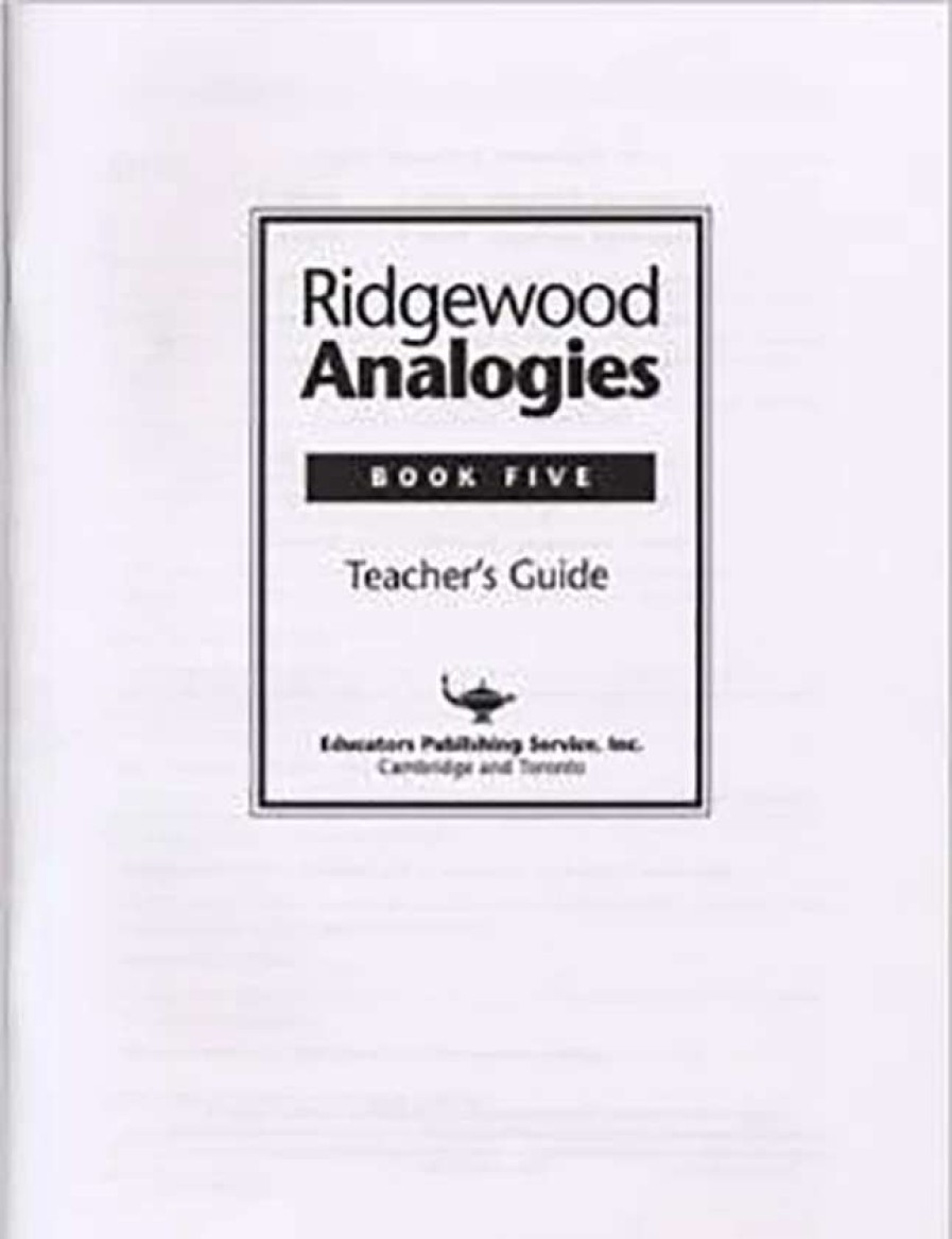 Comprehension * | Ridgewood Analogies, Book 5, Answer Key