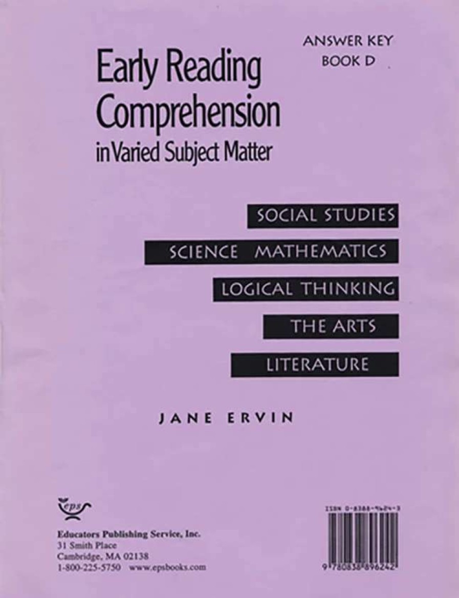 Comprehension * | Readng Comp, Erc Mrc Early Reading Comprehension, Answer Key, Book D