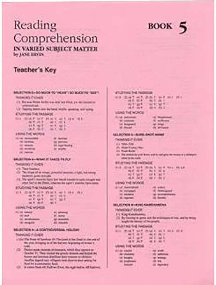 Comprehension * | Readng Comp, Erc Mrc Reading Comprehension, Answer Key, Book 5