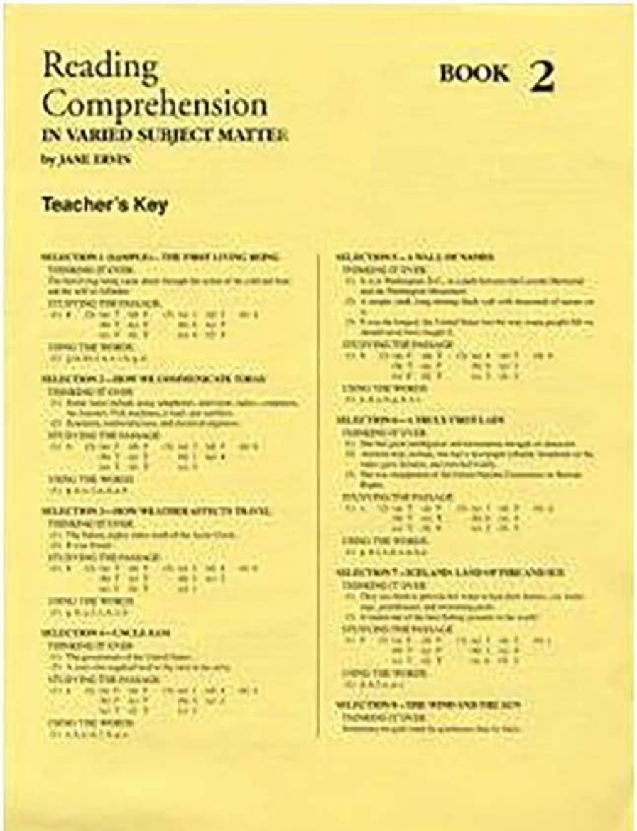 Comprehension * | Readng Comp, Erc Mrc Reading Comprehension, Answer Key, Book 2